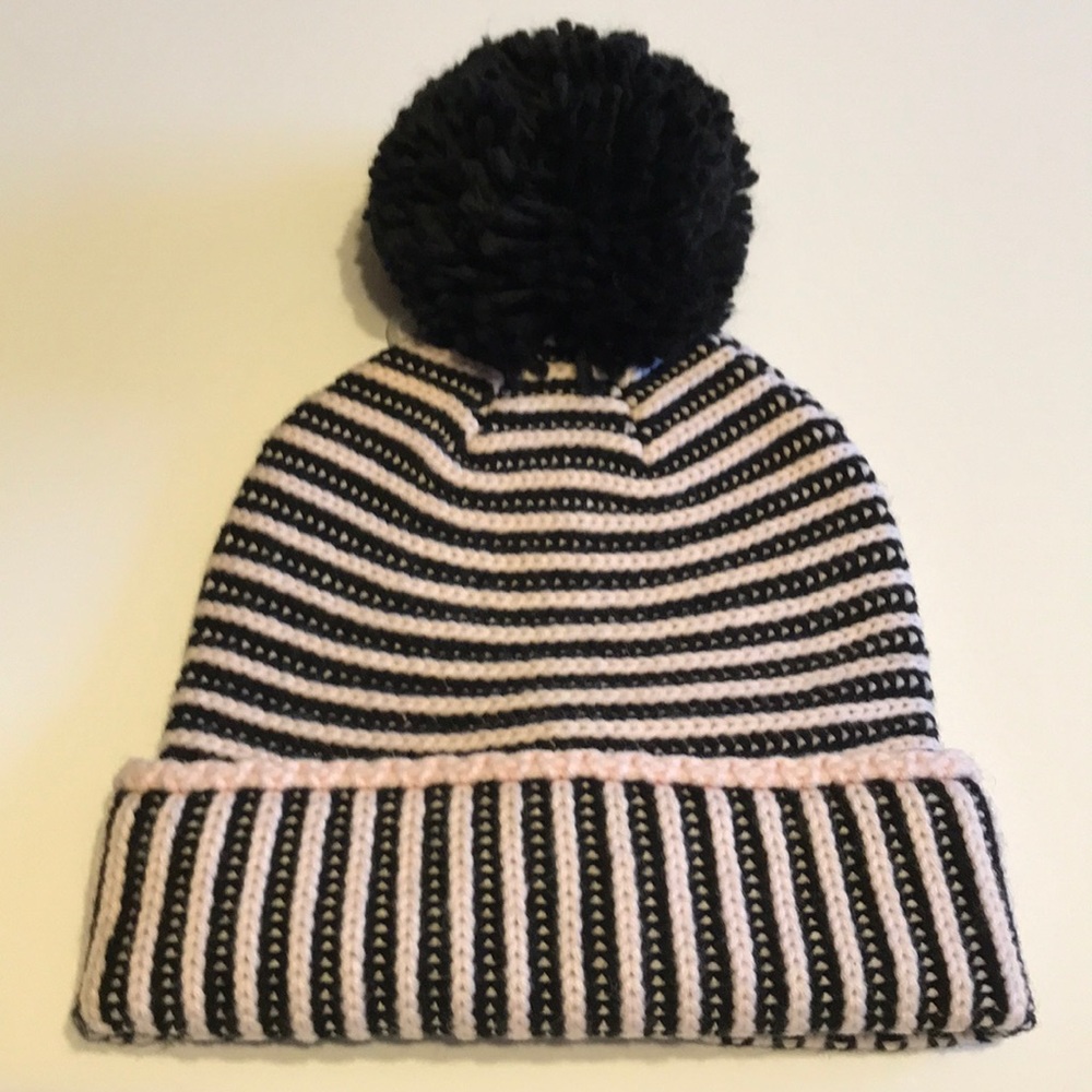 Kate Spade Black pastry Pink Pom pom beanie hat